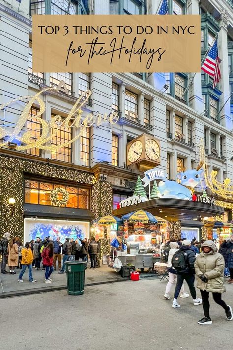 Christmas in NYC is filled with holiday magic! Here are my top 3 things to do in New York in December. New York City Christmas | Christmas in NYC | NYC Travel #newyorkindecember #nycchristmas #holidaysinnyc Christmas Vacation Destinations, New York In December, Best Christmas Vacations, Holiday Bucket List, Christmas In Nyc, Rockefeller Center Christmas Tree, New York City Christmas, Rockefeller Center Christmas, Holiday Window Display