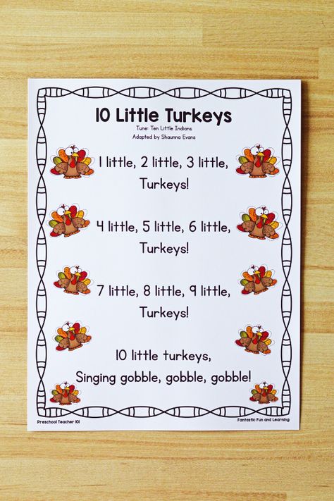 November Songs For Kids, Mr Turkey Song, Thanksgiving Rhymes Preschool, Hello Mr Turkey Song, Thanksgiving Fingerplays For Preschoolers, All About Turkeys Preschool, Preschool Thanksgiving Songs And Poems, 10 Little Turkeys, Turkey Poems Preschool