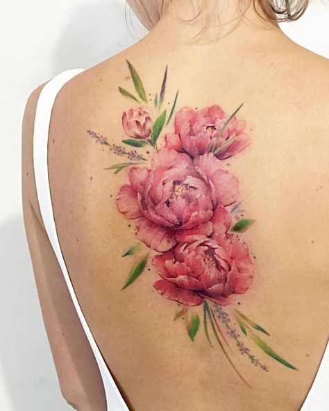 Peony Tattoo Color Cover Up, Peony Tattoo Pink, Peony And Bee Tattoo, Cover Up Color Tattoos, Colorful Peony Tattoo, Pink Flower Tattoos For Women, Peony Tattoo Cover Up, Pink Peonies Tattoo, Peony Color Tattoo