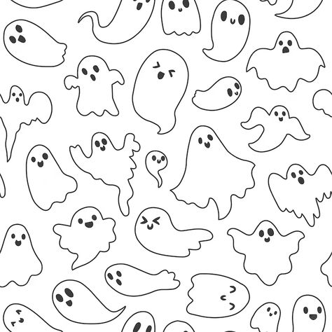 Simple Spooky Doodles, Ghost Simple Drawing, Cute Doodles Halloween, How To Draw Ghosts, Simple Ghost Doodle, Spooky Ghost Drawing, Ghost Bullet Journal, Ghost Doodle Cute, Simple Halloween Patterns