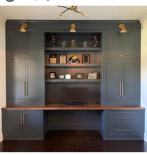 Gorgeous Office, Built In Desk And Shelves, Home Office/guest Room, Office Built Ins, Home Office Cabinets, Office Remodel, Small Home Offices, Office Guest Room, Home Library Design