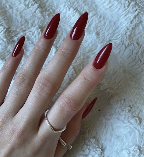 Plain Dark Red Nails, Red Nails Plain, Wine Red Nails, Stile Kylie Jenner, Dark Red Nails, Wine Nails, Pretty Gel Nails, Soft Nails, Round Nails