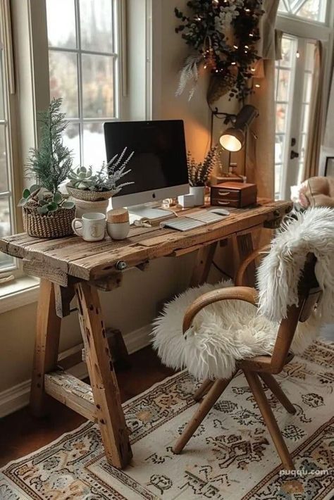 Interior Boho, Cozy Home Office, Casa Country, Setup Ideas, Simple Furniture, Work Desk, Desk Setup, Furniture Arrangement, Home Office Design