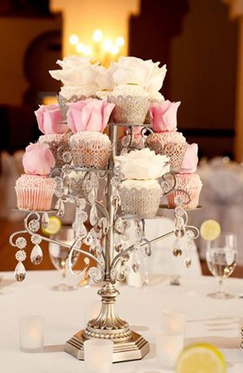 ~www.opulenttreasures.com/shop|Chandelier Cake Stands|Dessert Stands|Candelabras| Cupcake stand Cupcake Centerpieces, Spring Wedding Outfit, Unique Wedding Centerpieces, Edible Centerpieces, Cake Centerpieces, Cake And Cupcake Stand, Quirky Wedding, Unique Cakes, Cupcake Stand