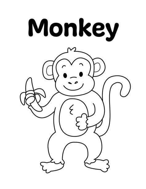 Monkey Coloring Page from LittleBeeFamily.com Monkey Template Free Printable, Monkey Coloring Pages Free Printable, Monkey Worksheet, Monkey Outline, Monkey Sketch, Grumpy Monkey, Monkey Printable, Kids Colouring Printables, Zoo Coloring Pages