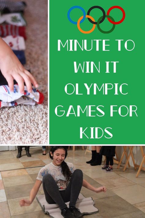 Minute to Win It Olympic Games for Kids - Peachy Party Winter Games Birthday Party, Church Olympic Games, Kids Olympic Games Activities, Minute To Win It Sports Games, Olympic Themed Party Games, Olympic Themed Games For Kids, School Olympics Games, At Home Olympic Games For Adults, Greek Olympics For Kids