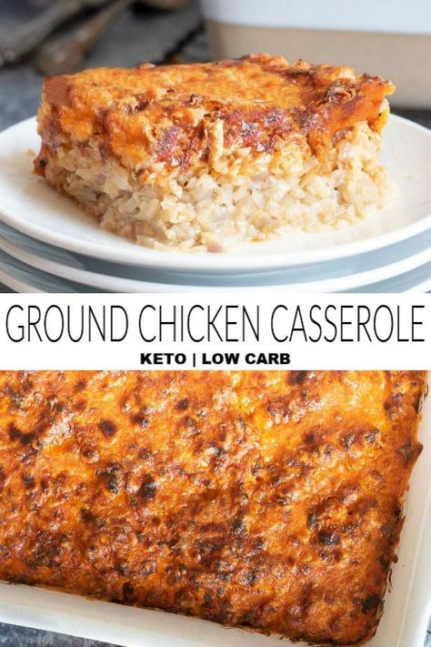 *NEW*This healthy ground chicken casserole is the easiest, tastiest, low carb -iest of recipes! Guaranteed the whole family will love it! #lowcarbgroundchickencasserole  #ketogroundchickencasserole #groundchickencasserole Keto Ground Chicken, Chicken Recipes Low Carb, Healthy Ground Chicken, Ground Chicken Casserole, Chicken Low Carb, Low Carb Meals, Vegan Burrito, Ground Chicken Recipes, Recipes Low Carb