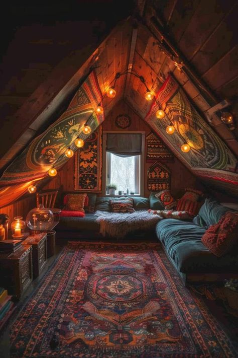 Boho Attic Room, Boho Attic Bedroom Ideas, How To Decorate An Attic Bedroom, Attic Dormer Bedroom, Attic Bedroom Ideas Low Ceiling, Attic Spaces Low Ceiling, Attic Room Decor, Boho Attic Bedroom, Low Attic Bedroom Ideas