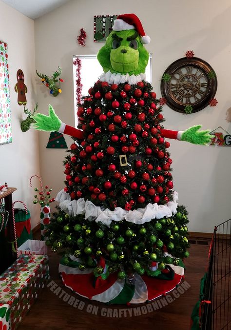 The BEST Christmas Tree Ideas for Kids - Crafty Morning Thanks Giving Tree Ideas, Grinch Christmas Trees Ideas, Seasonal Tree, Outside Christmas Tree Ideas, Themed Trees, Cool Christmas Tree Ideas, Tree Decoration Ideas, Tree Themes, Christmas Tree Grinch Theme