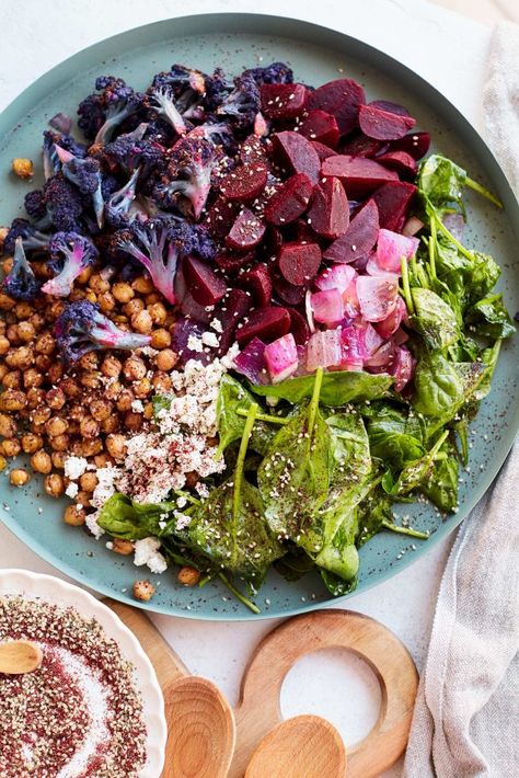 Cauliflower Beet Salad, Purple Cauliflower Salad, Purple Cauliflower Recipe, Purple Cauliflower, Veggie Snacks, Cauliflower Salad, Beet Recipes, Beet Salad, Healthy Vegetables