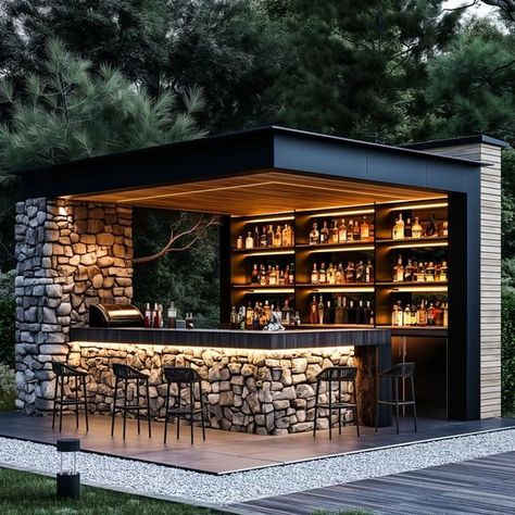 Mini Bar Outdoor, Industrial Backyard, Backyard Bars, Mini Cafeteria, Stone Backyard, Garden Shelter, Luxury Pools Backyard, Unique Outdoor Spaces, Holly House