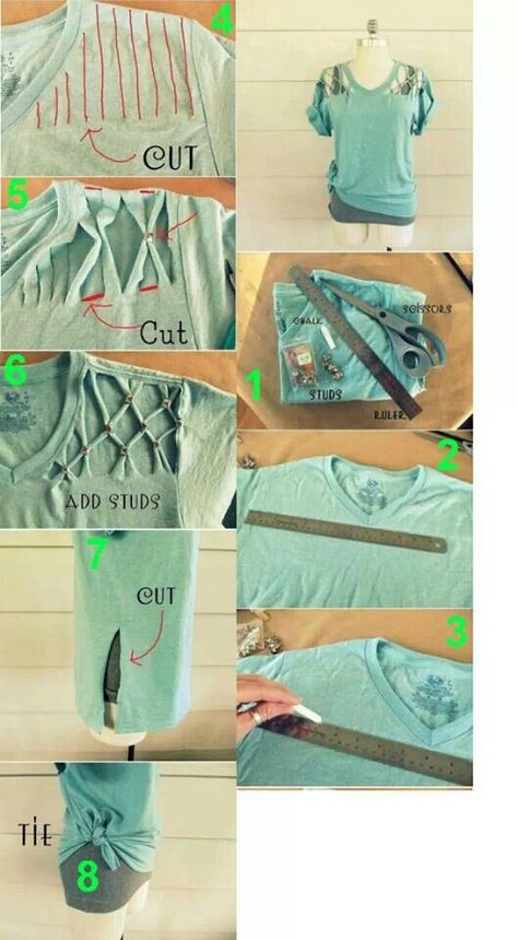 Umgestaltete Shirts, Diy Cut Shirts, Cut Up Shirts, Skirt Diy, Diy Clothes Refashion, Upcycle Clothes Diy, Diy Clothes Videos, Upcycle Sewing, Diy Vetement