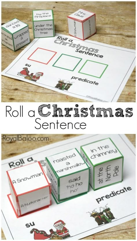 Roll And Read Sentences Free, Christmas Roll A Story Free Printable, Roll A Sentence, Roll A Sentence Free Printable, Speech Christmas Activities, Christmas Speech Therapy Activities, Christmas Literacy Centers, Homeschool Christmas, Silly Christmas