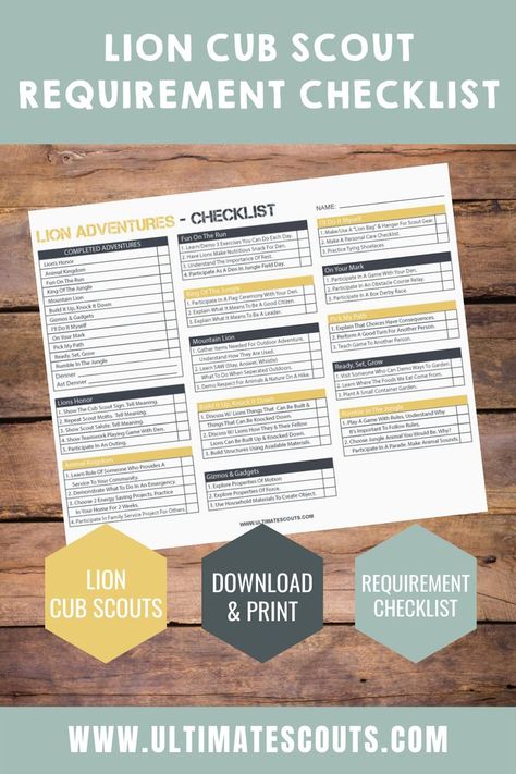 Lion Cub Scout Requirement Checklist. Free to download and print. Lions Honor Activities, Lion Scouts, Cub Scout Lion Den Activities, Lion Cub Scout Activities, Lion Scout Activities, Boy Scout Activities, Tiger Scouts, Cub Scouts Tiger, Cub Scout Activities