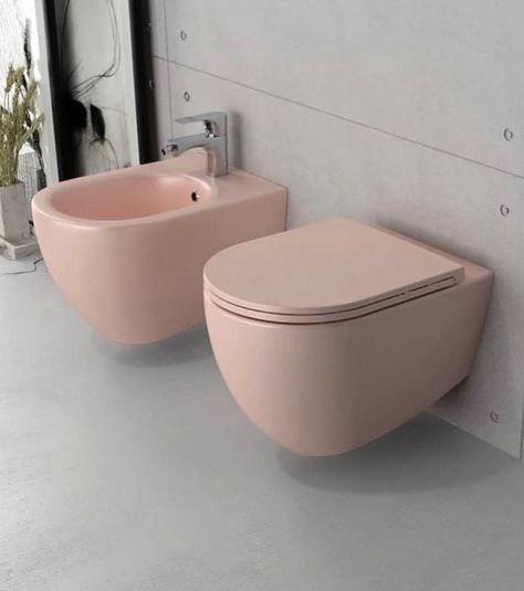 Coloured Sanitaryware, Floating Toilet, Pink Toilet, Future Room, Toilets, Toilet Seat, Pink White, Bathrooms, House Design