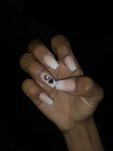 Nails With The Letter C On Them, Nails With Intials, Nails With C Initial, C Initial Nails, Short Nails With Initial, Nail Designs With Initials, White Nails With Initial, Letter Nails, Nails With Bf Initials