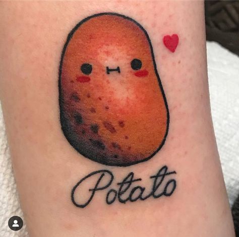 Potato Tattoo Cute, Potato Tattoos, Potato Tattoo, Sister Tats, Sorry Mom Tattoo, Doodles Ideas, Lord Of The Rings Tattoo, Food Tattoos, Music Tattoo Designs