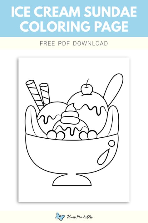 Free printable ice cream sundae coloring page. Download it at https://museprintables.com/download/coloring-page/ice-cream-sundae/ Ice Cream Sundae Craft, Ice Cream Sundae Template Free Printable, Icecream Coloring Page, Sonic Printable, Ice Cream Sundae Coloring Page, Coloring Pages Ice Cream, Ice Cream Sundae Painting, Ice Cream Sundae Party, Ice Cream Coloring