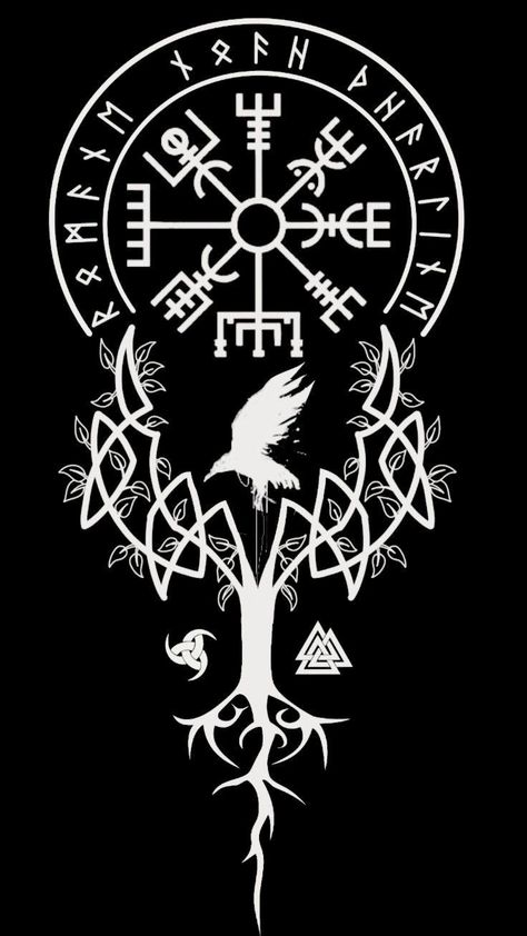 Viking Symbol Tattoo, Rakel Sablon, Yggdrasil Tattoo, Warrior Symbols, Viking Warrior Tattoos, Norse Mythology Tattoo, Scandinavian Tattoo, Valkyrie Tattoo, Arte Viking