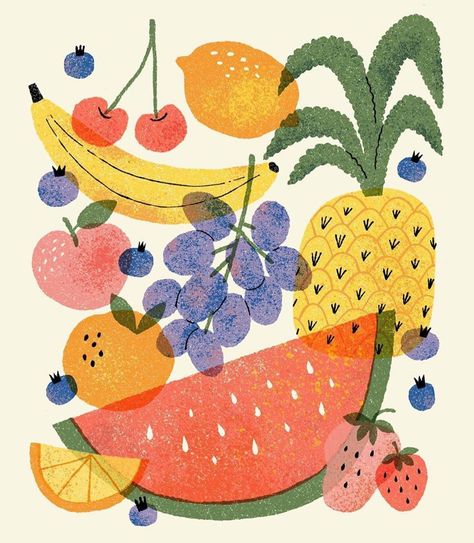 They Draw & Cook on Instagram: “Illustration by @mariya.pilipenko ✨Great textures on these summer fruits! #awesomeillustrator #summerfruits #fruit #foodillustration” Cooking Pattern Illustration, Textured Vector Illustration, Graphic Fruit Illustration, Fruit Illustration Cute, Summer Fruits Illustration, Cute Fruit Print, Fruit And Veg Illustration, Fruit And Veggie Illustration, Illustration With Texture