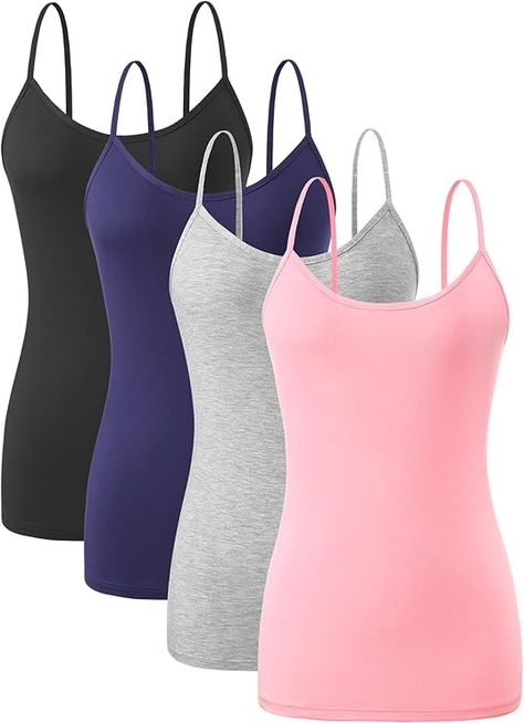 Orrpally Basic Cami Tank Tops Women Lightweight Camisole Stretch Tank Top Adjustable 4-Pack Outdoors Women, Basic Clothes, Walking Outdoors, Undershirt Tank Top, Pajama Bottoms Womens, Soft Robes, Layering Tank Tops, Tank Top For Women, Womens Camisoles