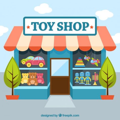 Toy Market, Shopping Clipart, Shop Sign Design, Shop Front Signage, Shop Window Design, Toy Shop, Shop Plans, Store Front, Shop Interior Design