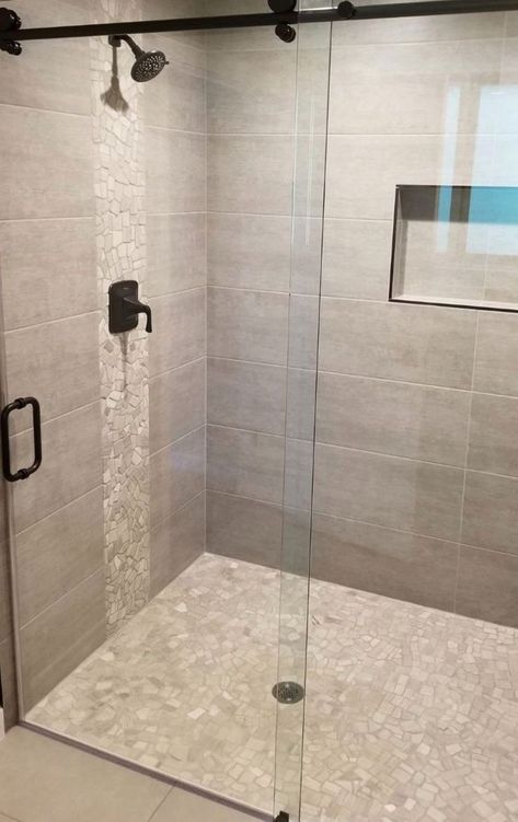 Large Tile Shower, Large Tile Bathroom, Large Shower Tile, Tub To Shower Remodel, Bathrooms Ideas, Full Bathroom Remodel, Bathroom Decorating Ideas, Bathroom Redesign, Large Tile