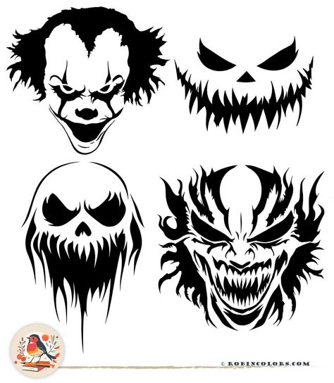 Scary Pumpkin Stencils for a Spine Chilling Halloween | Robin Colors.
#HalloweenPin24 Scary Pumpkin Stencil, Pumpkin Stencils Free Printable, Pumpkin Carving Games, Pumpkin Face Templates, Pumpkin Face Carving, Scary Clown Face, Pumpkin Face Designs, Scary Coloring Pages, Vampire Pumpkin