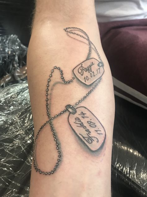 Tattoos For Grandparents, Rosary Tattoo On Hand, Dog Tags Tattoo, Grandchildren Tattoos, Grandpa Tattoo, Grandparents Tattoo, Grandma Tattoos, Rosary Tattoo, Love Yourself Tattoo