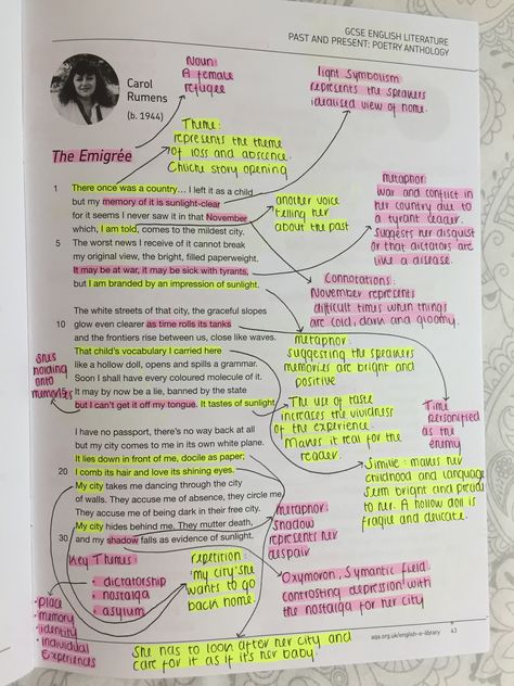 power and conflict: The Emigrée: Carol Rumens: (b.1944) The Emigrée Poem Analysis, The Emigree Poem Analysis Gcse, Emigree Poem Annotated, The Emigree Poem Analysis, Power And Conflict Poetry Revision Mindmap, Power And Conflict Poetry Revision Notes, Gcse Poetry Power And Conflict, Power And Conflict Poetry Annotations, Power And Conflict Poetry Revision