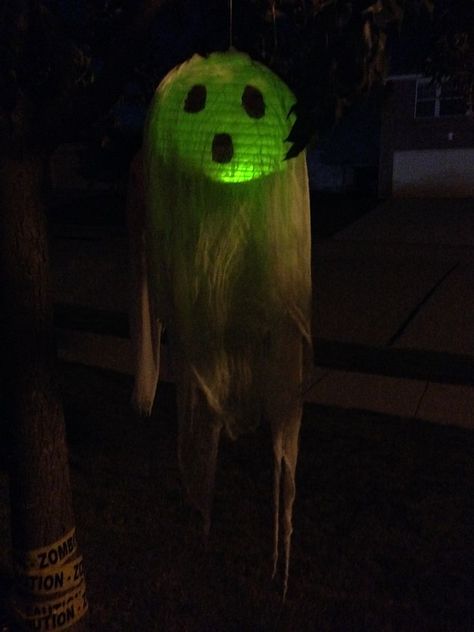 DIY Halloween: Spooky Flying Ghosts | The TipToe Fairy Flying Ghost, White Paper Lanterns, Decorate For Halloween, Spooky House, Packaging Tape, 31 Days Of Halloween, Pumpkin Lights, Glow Sticks, Packing Tape