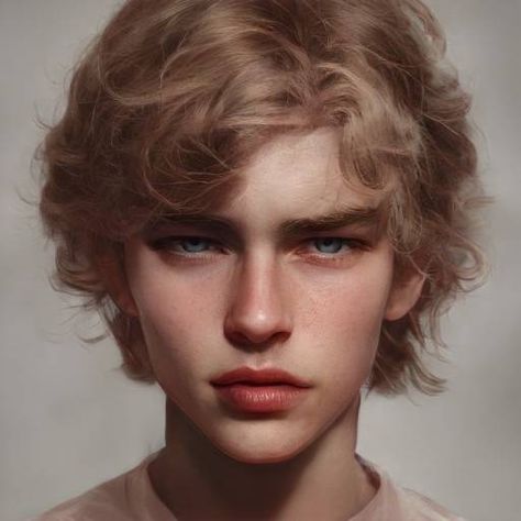 Es un artbreeder de un chico pelirrojo con pelo largo, tez blanca y ojos claros. Character Inspiration Male, Digital Portrait Art, Blonde Boys, Face Characters, Boy Character, Shadow Hunters, 인물 사진, Digital Portrait, Male Face