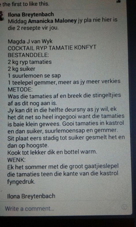 Cocktail tamatie konfyt Tamatie Konfyt Resep, Ingelegde Beet, Afrikaans Recipes, Canning Jams, Food Canning, Jam Recipes Homemade, Canning Jam, African Cooking, Cold Lunches