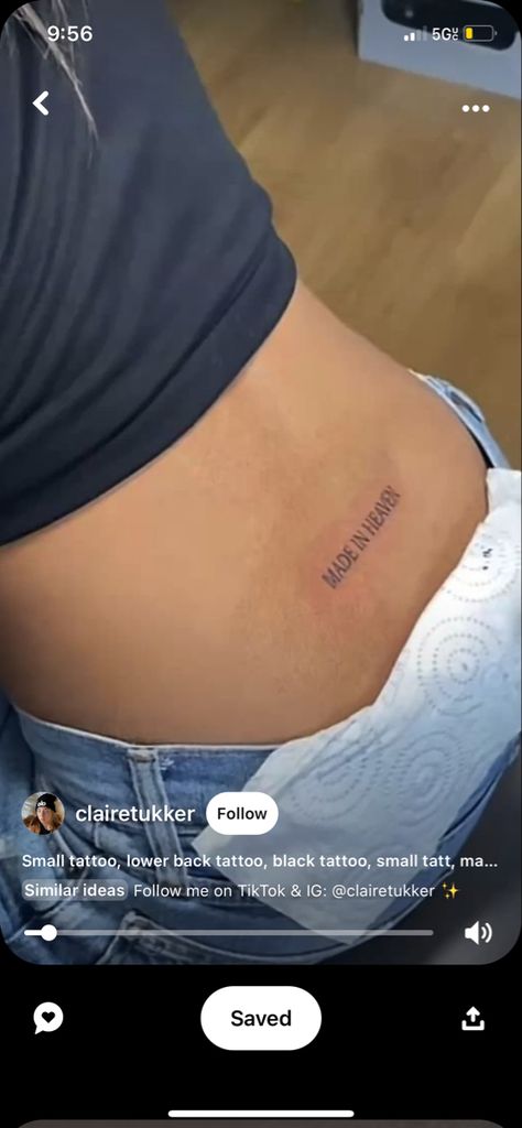 Lower Back One Word Tattoo, Made By Heaven Tattoo, First Tattoo Black Women, Made In Heaven Back Tattoo, Lower Back Tattoo Black Women, Heavenly Tattoo Word, Low Back Tattoo Women Words, Made In Heaven Tattoo Lower Back, Unnoticeable Tattoos