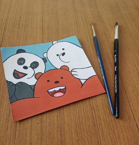 We Bare Bears Art Draw, Polaroid Cute Drawing, We Bare Bears Acrylic Painting, We Bare Bears Polaroid Painting, Trio Canvas Painting, We Bear Bears Painting, We Bare Bears Painting Canvas, Trio Gift Ideas, Canvas Painting Ideas For Best Friends