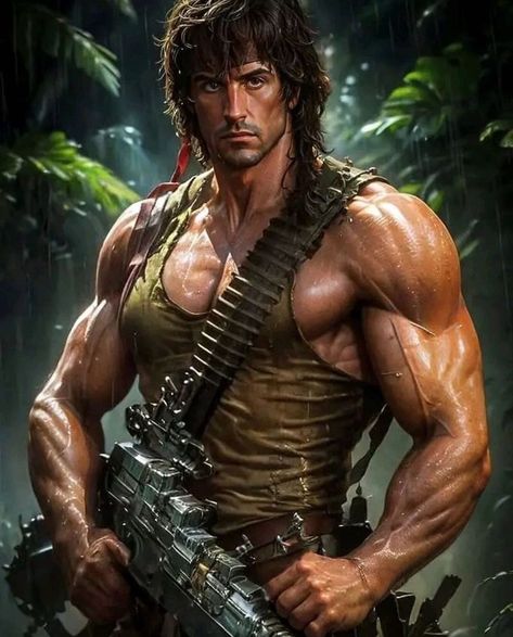 Sylvester Stallone Rambo, Rambo 3, John Rambo, Hollywood Icons, Sylvester Stallone, Arnold Schwarzenegger, Arte Fantasy, Superhero Art, Action Movies