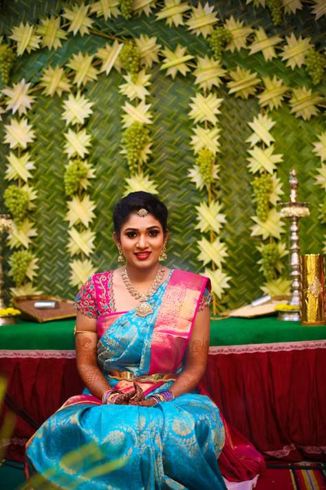 Shopzters | 55 Of Our Favourite Exquisite Silk Sarees Worn By Real Brides in 2016 Is Here! Sky Blue Pattu Saree Wedding, Blue Pattu Saree Wedding, Sky Blue Pattu Saree, Pattu Sarees Wedding, South Indian Wedding Saree, Bridal Sarees South Indian, Indian Bridal Sarees, Pattu Saree Blouse Designs, Wedding Saree Blouse