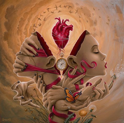 Anthony Clarkson. Letting Go Anthony Clarkson, Anatomical Heart Art, Art Competition Ideas, Koi Painting, Modern Surrealism, Surealism Art, Arte Indie, Kerala Mural Painting, Animal Illustration Art