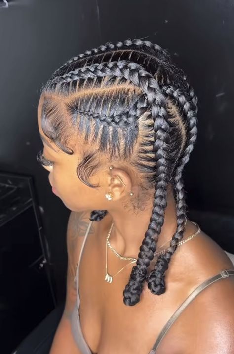 Two Braids Natural Hairstyle, Braids On Natural Hair No Extensions, Short Hairstyle Women Braids, Cornrow Natural Hair, Cute Cornrow Hairstyles, Black Cornrow Hairstyles, Lemonade Braids Hairstyles, Natural Braided Hairstyles, Braided Hairstyles For Black Women Cornrows