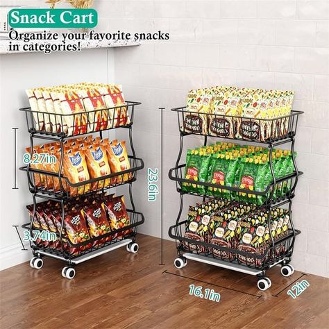 5Tier Kitchen Organizers and Storage Cart on Wheels - On Sale - Bed Bath & Beyond - 40509712 Baskets For Pantry, Kitchen Fruit Basket, Pantry Floor, Rolling Pantry, More Counter Space, Pantry Space, Pantry Baskets, Basket For Kitchen, Snack Cart