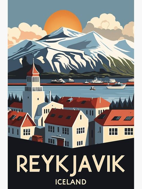 River Cruises In Europe, Wanderlust Decor, Train Posters, Travel Poster Design, Reykjavik Iceland, Iceland Reykjavik, Lovely Places, Old Advertisements, Holiday Poster