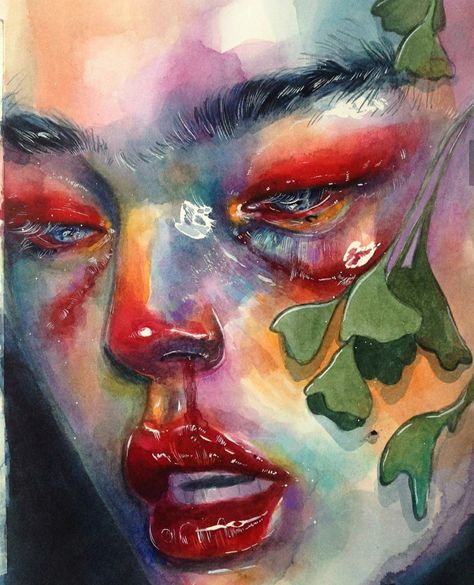 Colourful Watercolour, Watercolour Portrait, Home Ideas, Watercolor Painting, Lips, Makeup, Instagram, Make Up, Watercolour Painting