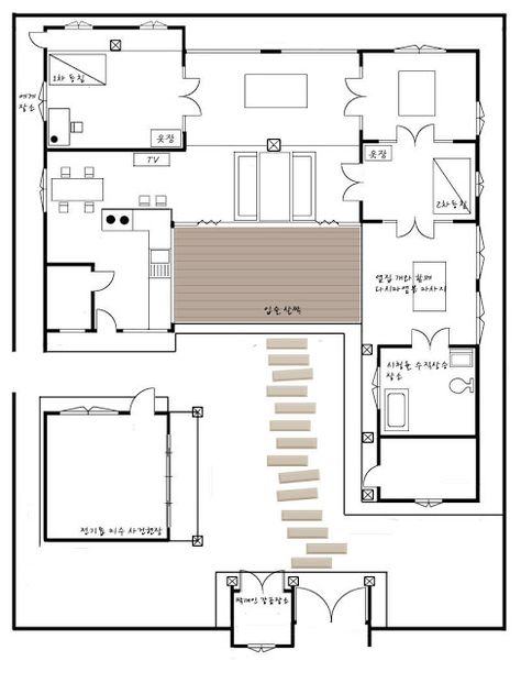 The Sanggojae Blueprint♥ Korean House Floor Plan, Modern Korean House, Korean Modern House, Korean House Design, Traditional Chinese House, Hanok House, Korean Traditional House, Traditional Korean House, Traditional Layout