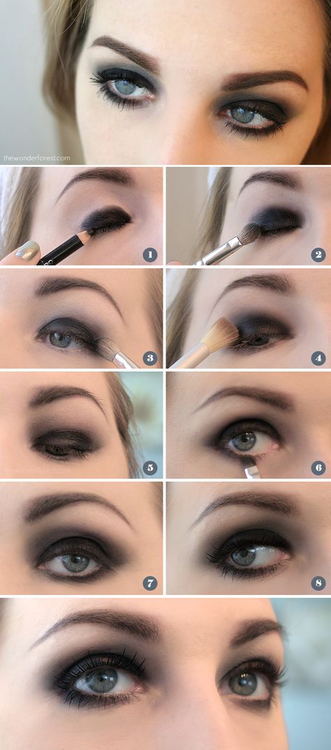 Easy Black Smokey Eye Tutorial - Wonder Forest Easy Black Smokey Eye, Black Smokey Eye Tutorial, 1920s Makeup Look, Great Gatsby Makeup, 1920 Makeup, 1920s Makeup Tutorial, Gatsby Makeup, Flapper Makeup, Dark Smokey Eye Makeup