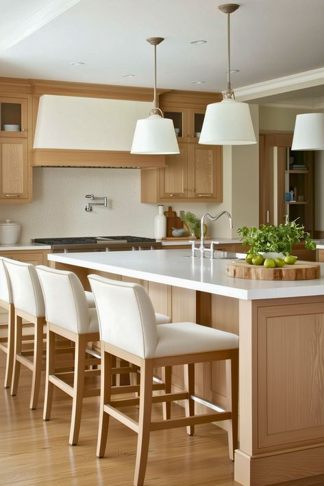 White Oak Kitchens, Oak Kitchens, White Oak Cabinets, Navy Blue Kitchen Cabinets, Countertop Choices, White Oak Kitchen, Navy Blue Kitchen, Blue Kitchen Cabinets, Oak Kitchen