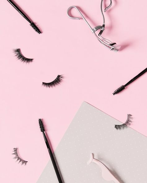 Creative layout with make up accessories... | Premium Photo #Freepik #photo #beauty-tools #makeup-brush #makeup-tools #makeup-product Eyelashes Background, Make Up Diy, Pastel Pink Background, Creative Layout, Lash Designer, Makeup Wallpapers, Makeup Portfolio, Photo Pattern, Photo Collage Template