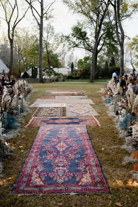 All of the vintage Turkish rugs are available for rent in Nashville for weddings, events, bridal showers, baby showers, and so much more! Turkish Rug Wedding Aisle, Layered Rugs Wedding, Persian Rugs Wedding, Rug Wedding Aisle, Turkish Theme, Rugs Wedding, Rug Aisle, Rug Wedding, Waterfall Wedding