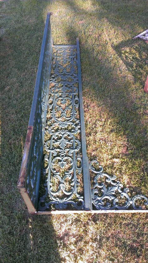 Another cast metal old house front porch column.  The panels will be removed and offered for sale soon on OldHouseChic on Etsy. Wrought Iron Posts Porch, Old House Front Porch, Front Porch Columns, Metal Columns, House Front Porch, Porch Columns, Porch Posts, Metal Casting, House Front