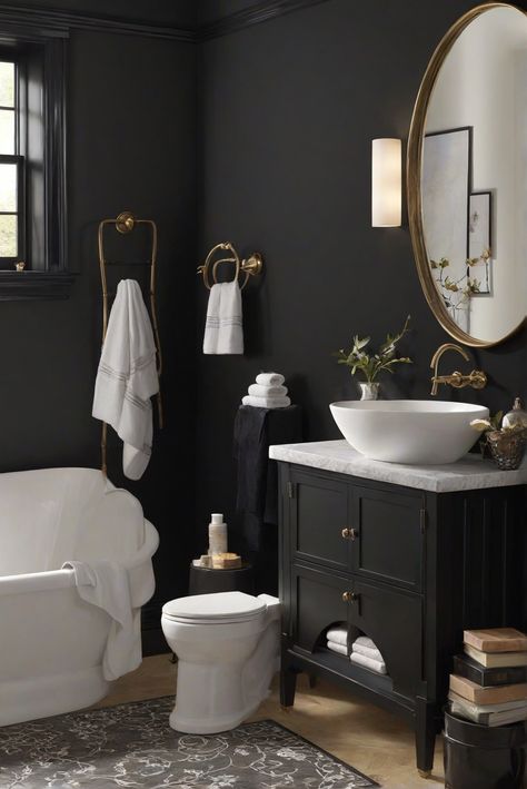 home interior design, home decor interior design, interior bedroom design, kitchen designs Black Walls Bathroom, Color For Bathroom Walls, Black Bathroom Walls, Black Wall Bathroom, Color For Bathroom, Black Bathrooms, Bathroom Wall Colors, Paint Guide, Small Bathroom Colors