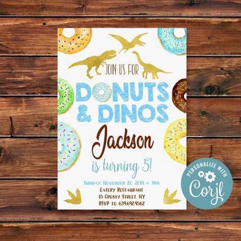 Dino Birthday Invitations, Dino Party Invitation, Dinosaur Party Invitations, Dinosaur Invitation, Dinosaur Birthday Party Invitations, Girl Dinosaur Birthday, Dinosaur Invitations, Birthday Dinosaur, Donut Birthday